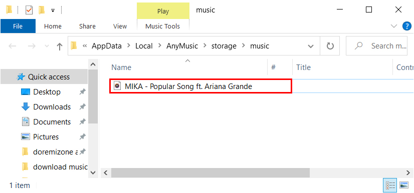 Music file folder location