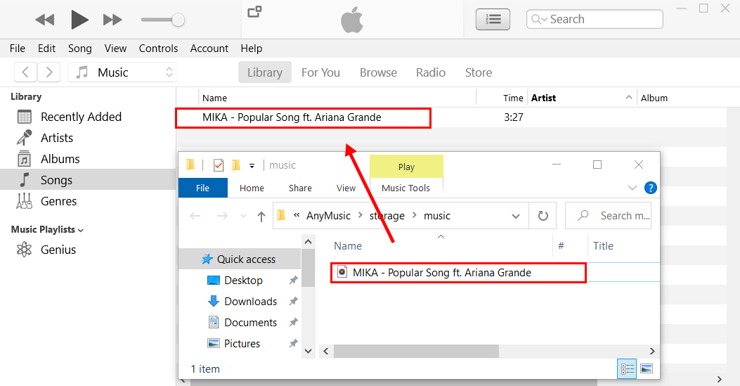 Music file to iTunes