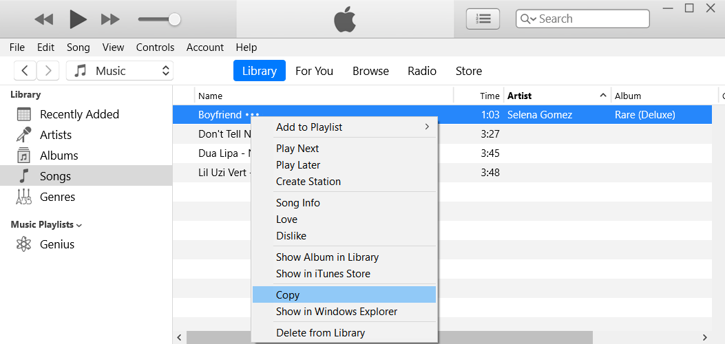 iTunes music to pc