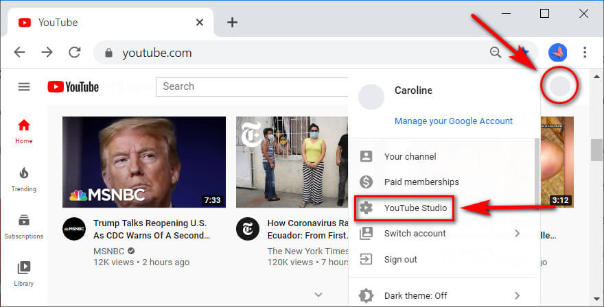 YouTube studio log-in