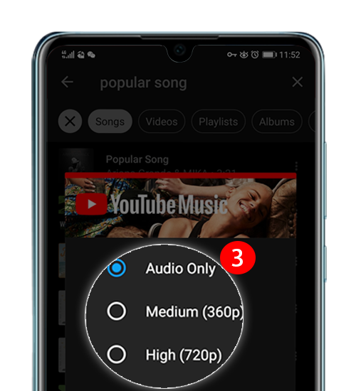YouTube music quality selection