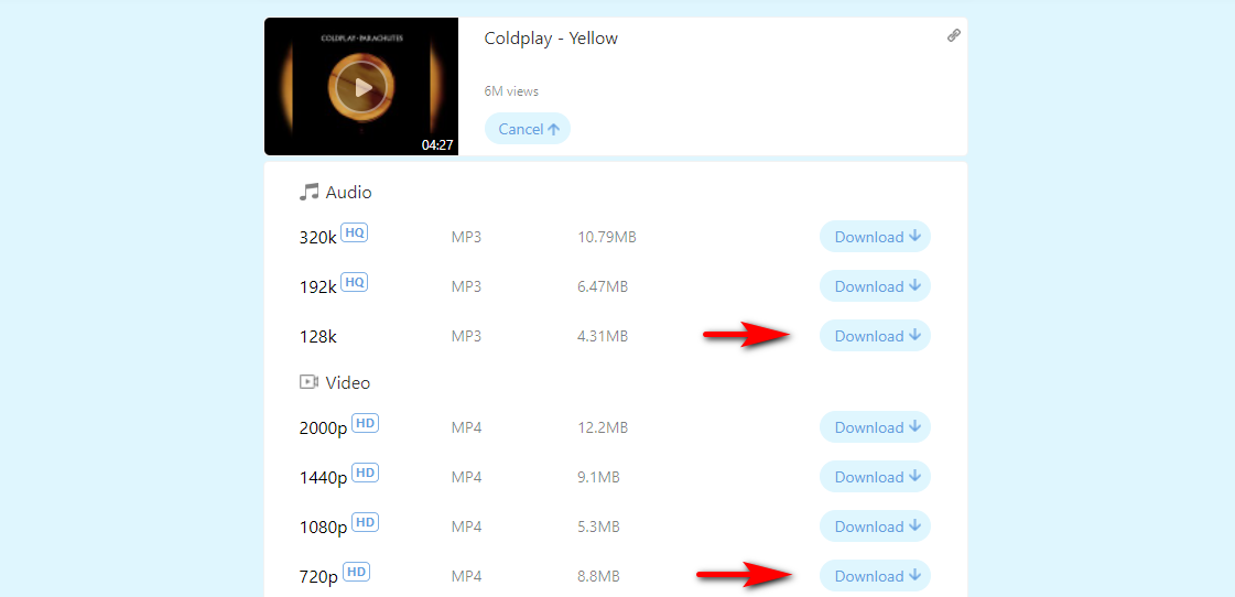 Choose one video resolution to download YouTube video