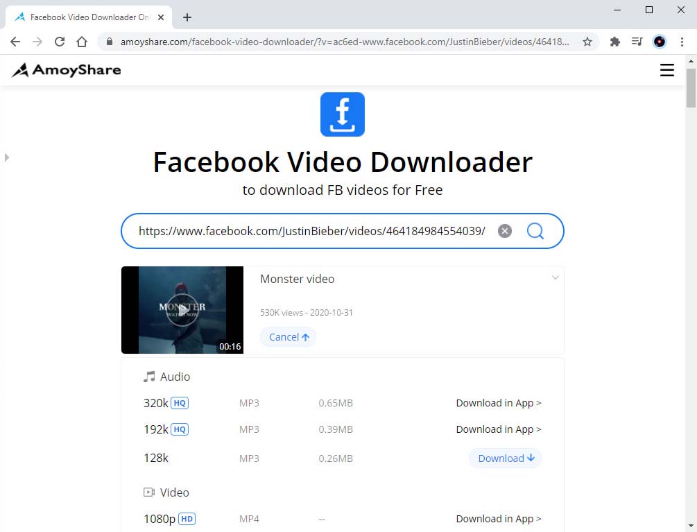 Seleziona la qualità MP3 di Facebook