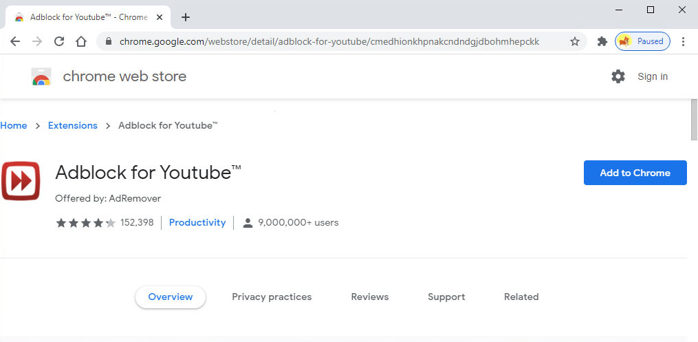 Găsiți Adblock pentru YouTube în magazinul web Chrome
