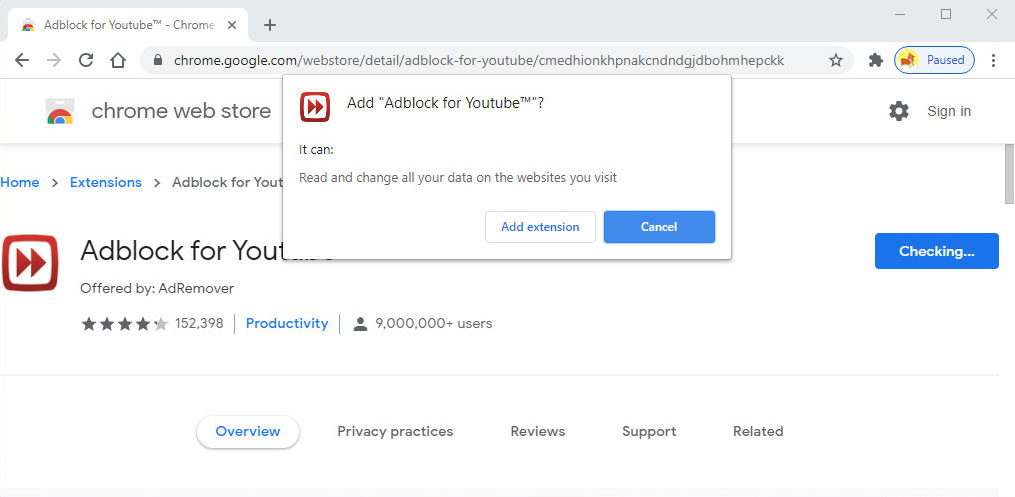 ChromeにYouTube用Adblockをインストールする