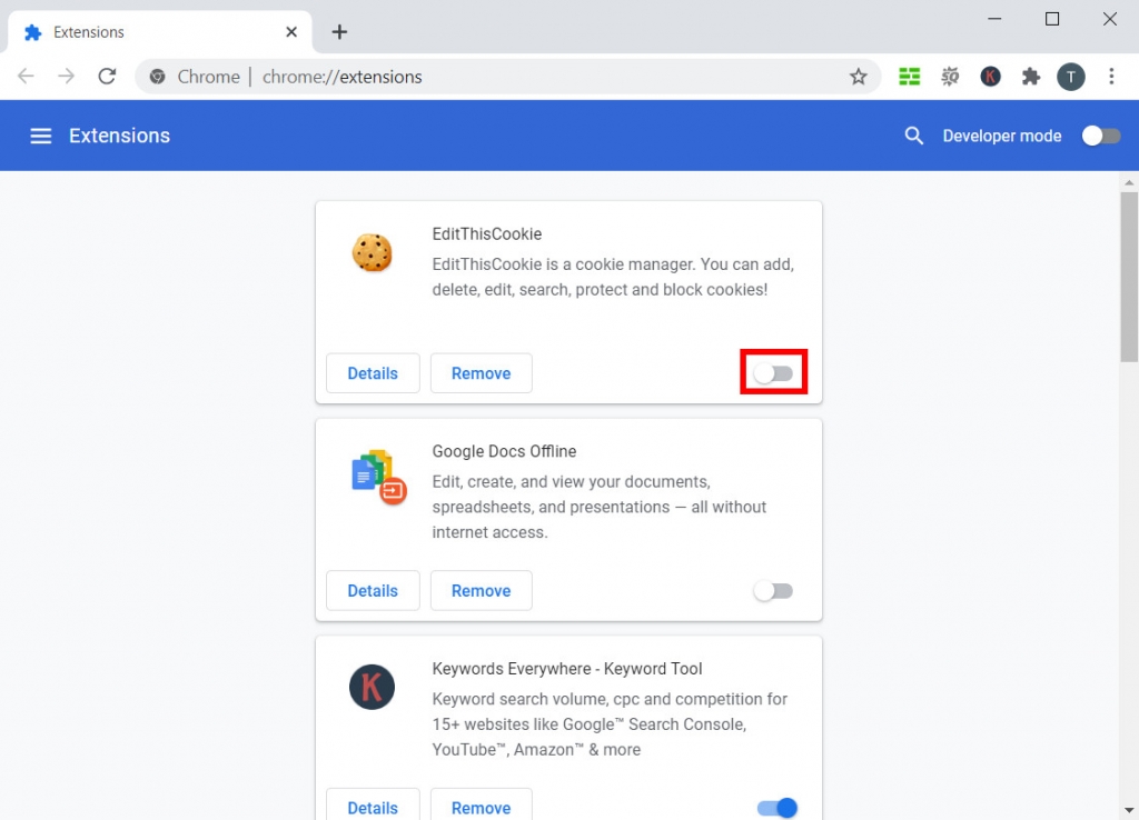 Dezactivați extensiile browserului