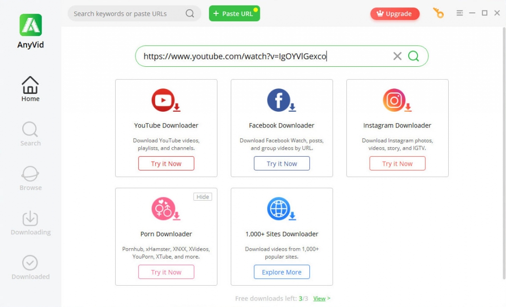 Ricerca URL di Video Downloader Pro