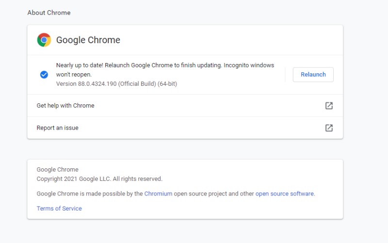 Alt + Google Chrome更新設置界面