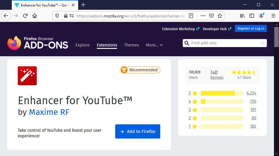 Encontre o Enhancer para YouTube no Firefox