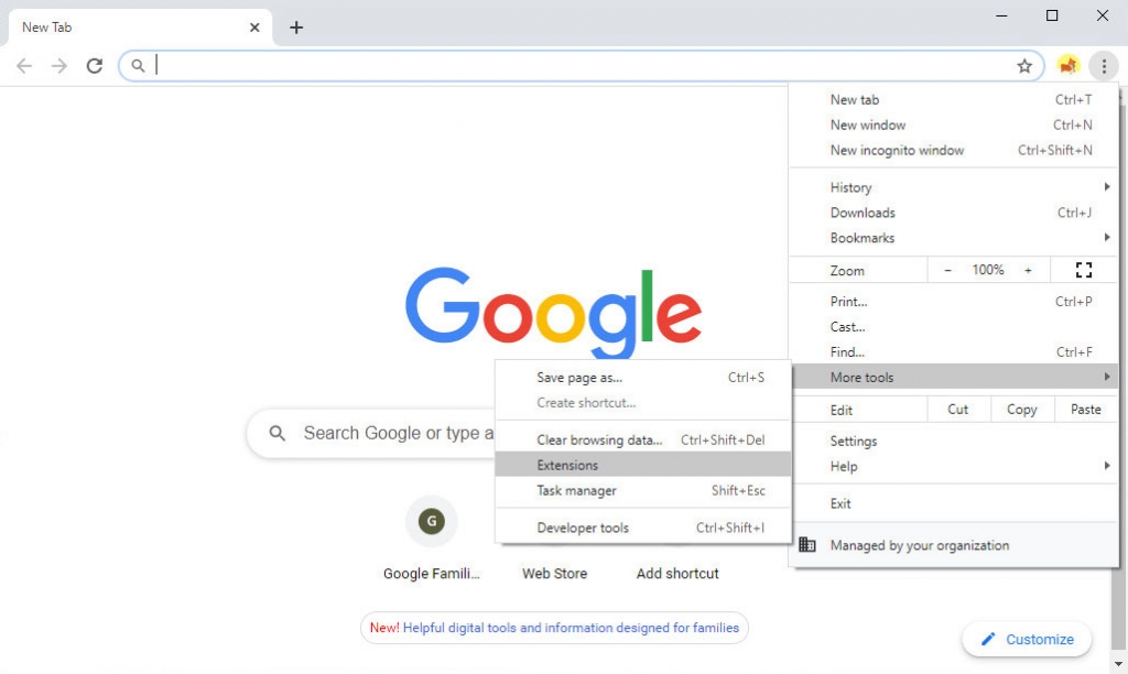 Accéder aux extensions Chrome