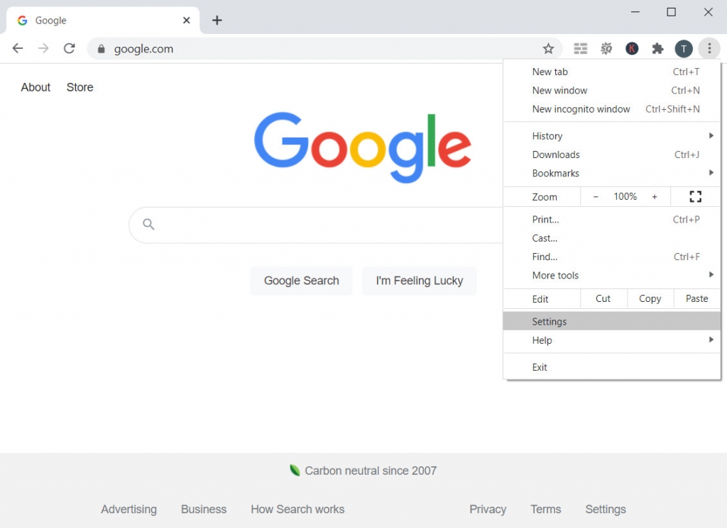 Configurações do Google Chrome