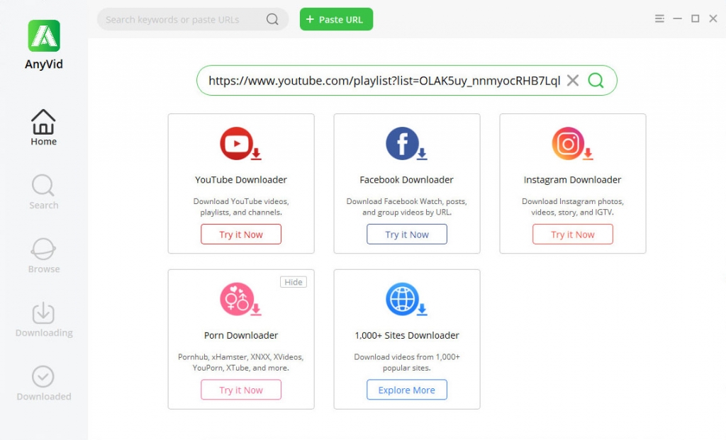 Incolla l'URL della playlist di YouTube su Video Downloader Pro