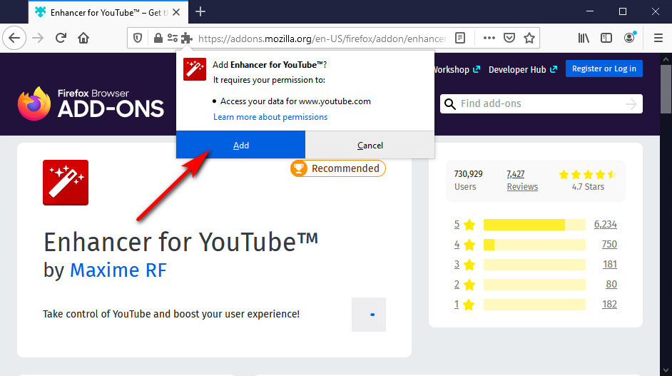 Installez Enhancer pour YouTube sur Firefox