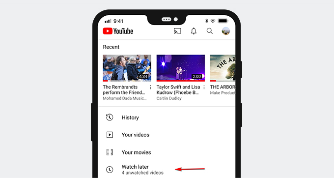 YouTube Ver más tarde en la aplicación móvil