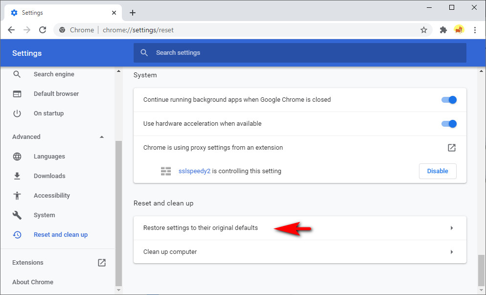 Druk op Alt + Google Chrom-interface voor systeeminstellingen