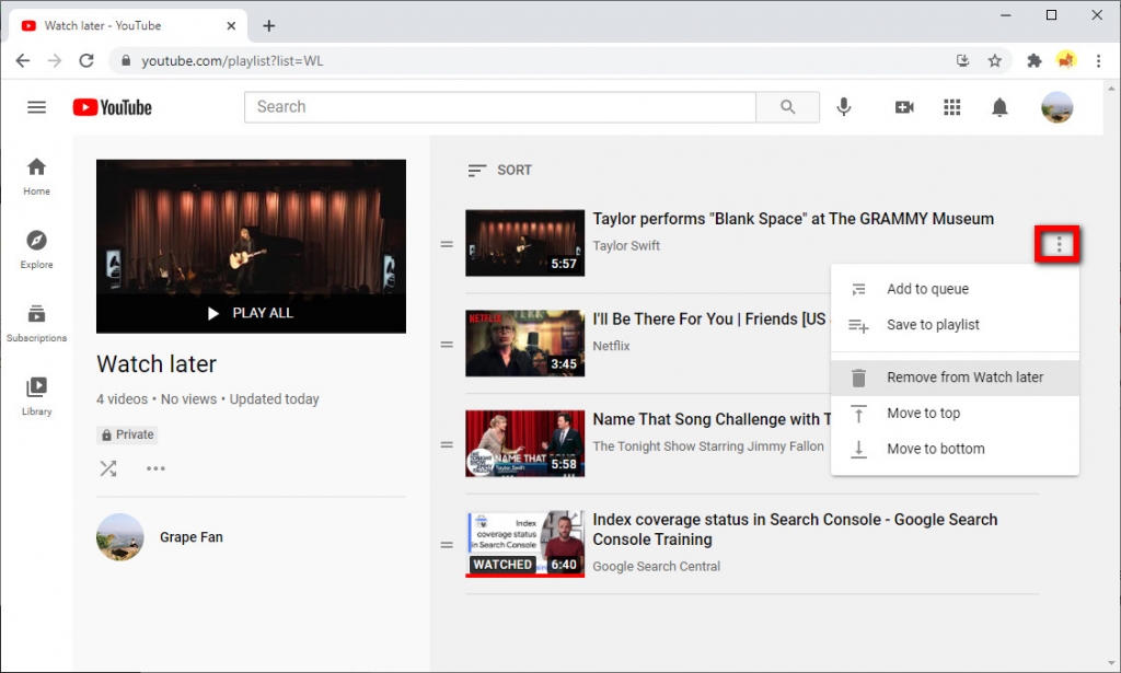 Supprimer des vidéos de YouTube Watch plus tard