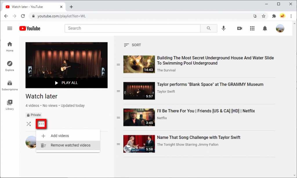 Supprimer toutes les vidéos YouTube Watch plus tard sur le bureau