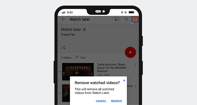 Cancella tutto YouTube Guarda più tardi sull'app mobile