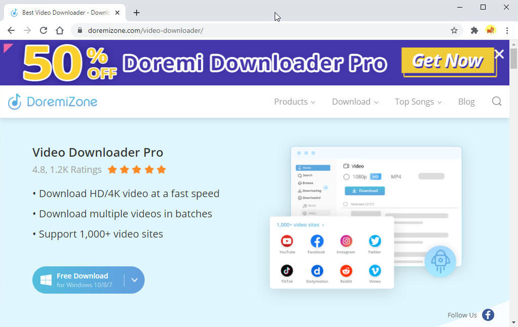 轉到DoremiZone Video Downloader網站